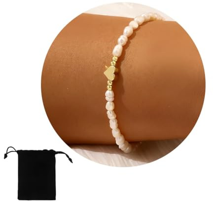 Damen Armband,Armband Perlen mit Herz-Abstandsperlen, Goldene Perlen Armbänder Mit Herz Anhänger, Verstellbare Kette aus Vergoldetem Edelstahl, Als Kreatives Geschenk Für Frauen