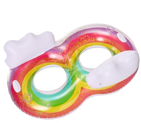 Inflatable Double Ring Float - 2 Person Swimming Ring | Double Pool Lounger Ring | Double Inflatable Pool Ring | 2 Rainbow Swim Ring | Duo Water Ring, Glitter Swim Floating for Family Reunion