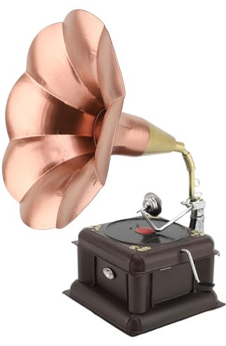 Asixxsix Vintage-Grammophon-Modell, Retro-Grammophon-Ornament aus Eisen, Retro-Vintage-Plattenspieler-Modell, Retro-Grammophon-Plattenspieler-Modell, Heimdekoration (Rotbronze)