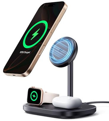 Baseus EnerFill Cargador Inalámbrico 3 en 1 con Enfriamiento Tec, Estación de Carga Inalámbrica de 22,5 W, Compatible con Apple Watch, iPhone 16/15/14/13 Pro MAX, AirPod, con Cargador Rápido de 45 W