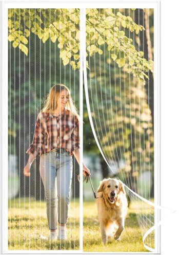 Magnet Fliegengitter Tür 85x210cm, Mittlere Öffnung Magnetvorhang Insektenschutz Feinmaschig Ohne Bohren Fliegenvorhang Terrassentür für Wohnzimmer Schlafzimmer Balkon - Weiß