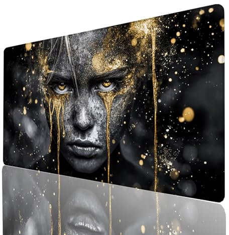 Alfombrilla Ratón Negro, Alfombrilla Gaming Mujer, Impermeable Tapete Escritorio 1000x500x3mm Compatible con Raton Inalambrico y Teclado Inalambrico, Mousepad para Portatil Regalo Hombre GYL-9038