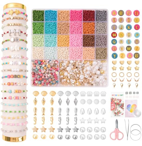JHWELRG Selber Machen Perlen für Armbänder,mit Morandi Buchstabenperlen und Transparente Milchlasperlen Perlen Set,Schmuckherstellung Kit für Weihnachten DIY Bracelet Making Kit,Partys,Feiertage