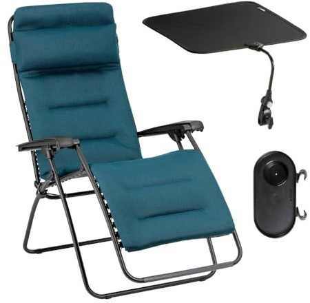 Lafuma Ensemble Fauteuil Relax Transat Jardin - Chaise Longue Matelassé avec Ombrelle Et Porte-gobelet - Rsx Clip - Aircomfort® - Bleu Coral Blue Mobilier