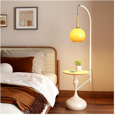 CJHFR472SG Moderne Table et lampe combinées avec ampoule LED, lampe de bureau avec port USB, table d'appoint moderne avec lampadaire for salon, chambre à coucher, chambre d'amis Decoration(Blanc)