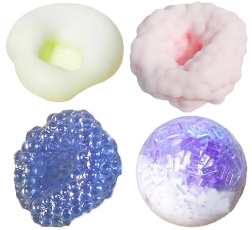 4 PCS Crunchy Stress Ball, Squish Ball, Stressball für Kinder, Stressbälle für Erwachsene, Handgemachter Squeeze Ball, Stressabbau für Kinder und Erwachsene, Büro und Zuhause, 6 cm (Blau, Lila, Gelb