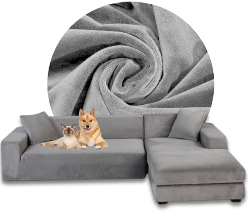 Domidekor - Ecksofa Bezug Dunkelgrau – Sofabezug L Form – Eckcouch Sofaüberwurf – Lounge Abdeckung L-Form – Couchbezug Samt Stretch – Sofahusse für Schlafcouch - 2 Sitzer + 2 Sitzer - 2 x 145-185CM