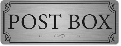 Post Box Sign, Brushed Silver Aluminium Plaque, 20 x 7.5 cm, Adhesive | Self-adhesive metal notice for homes, gardens, front doors, post boxes and letterboxes, clear and easy to fit