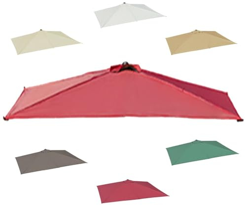 Toldo de repuesto para media sombrilla rectangular de 2 m/2,5 m, cubierta de tela borgoña para balcón y sombra montada en la pared, 5 varillas de repuesto para exteriores (6.5 x 3.3 pies)
