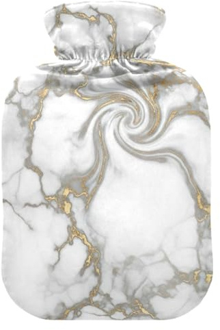 Marble White Hot Water Bottles with Soft Cover Feet Warmer with Soft Cover Hot Water Bag for Hot and Cold Compress Small