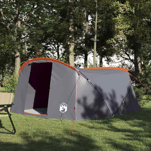 Tunnelzelt mit Dach, Grau Orange, 318x275x140 cm, 185T Polyester PU-Beschichtung, UV-beständig, wasserdicht, Familien Campingzelt für Outdoor Abenteuer