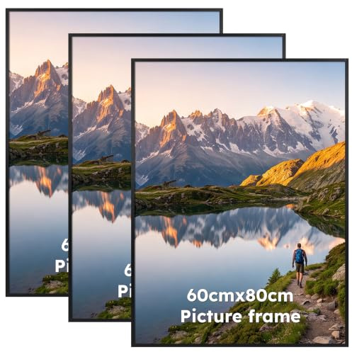 Hoikwo 3er-Set Schwarze Bilderrahmen 60x80 cm, Aluminiumrahmen mit gebürsteter Oberfläche 80x60 cm, perfekt für Poster und Kunstdrucke – nur für Wandmontage geeignet