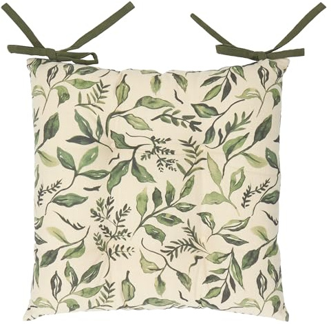 furn. Wylder Herb Garden Seat Pads – Pack of 2 – Reversible Botanical Nature Slub Cotton Tie Chair Cushions (Green – 40x40cm)