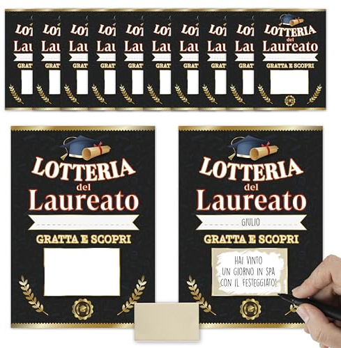 KAÏDENSÏ Lotteria del Laureato Grattabile - Set 8 Biglietti A6 per Festa di Laurea - Design Blu Oro, Spazio Personalizzabile per Messaggi, Sfide e Sorprese