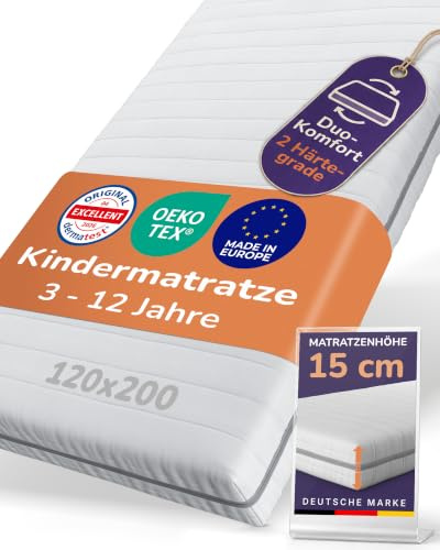 Sun Garden Kindermatratze 120x200 cm, 3-12 Jahre, 15cm Komfortschaum RG28