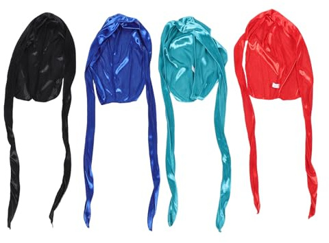 OUNONA 4 pezzi di turbanti per bambini: foulard da pirata con coda lunga - durag, turbanti a onda, copricapo da pirata per costume di Halloween, accessori per feste.
