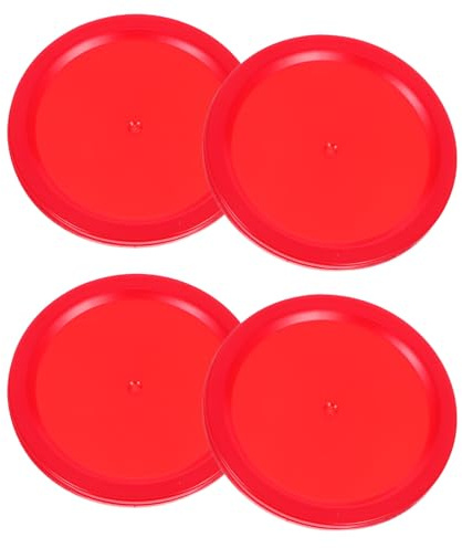 LALAFINA Set 4 Dischi Air Hockey 50mm in Plastica Rosso Design Ergonomico e Scivolatori per e Tavolo Air Hockey