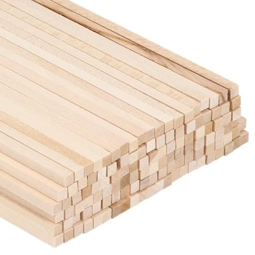 120 stycken basträpinnar, 0,5 x 0,5 x 30 cm träremsor, fyrkantiga träpluggar i lövträ, obehandlade träremsor för hantverk gör-det-själv-tillbehör, hands-on-projekttillbehör
