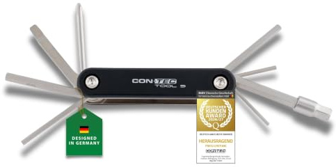 CONTEC Fahrrad-Multitool 9, 9 in 1, Multifunktionswerkzeug, Reparatur Set, Mini-Tool, Multi-Purpose, Innensechskant, Schraubendreher, leicht, schwarz