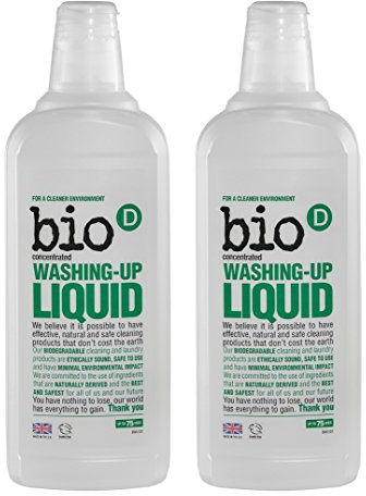 Bio-D Spülmittel, hypoallergen, vegan, sicher für Klärgruben und Kessgruben, 2 Stück 750 ml