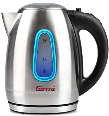 Girmi BL30 Bollitore, Capacità 1,7 Litri, Luce LED interna, Spegnimento automatico, Base con rotazione a 360°, Corpo INOX, Avvolgicavo, 2200 W