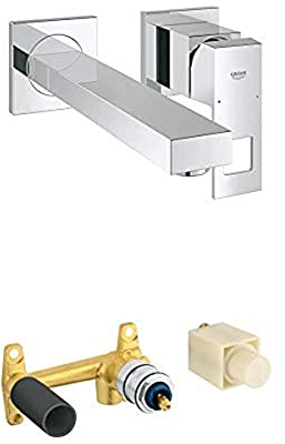 Grohe 23447000 Eurocube 2-Hole Washbasin Tap Fitting, Wall-Mounted + GROHE 23200000 | Single-Lever Concealed Body