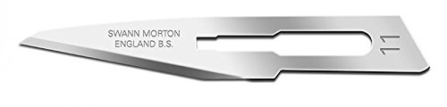 Swann-Morton - Lames en acier au carbone, jetables, stériles, taille no. 11, 100 lames emballées individuellement dans une feuille de métal