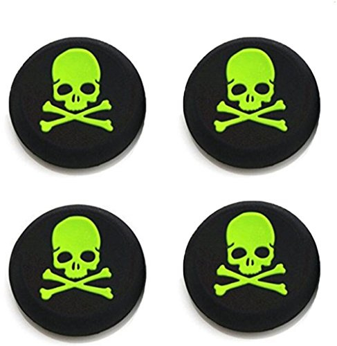Silicone Thumb Stick Grip Cap Joystick Thumbsticks Caps Cover for PS4 Xbox One PS3 Xbox 360 PS2 Game Controllers - 4 x Green Skull