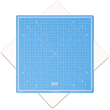 ANSIO 360° Rotating Self Healing Cutting Mat - Craft, Quilting, Sewing, Scrapbooking, Fabric & Papercraft - Imperial 13 Inch x 13 Inch Square Self Healing Rotating Cutting mat - Sky Blue