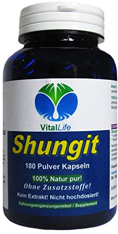 Shungit Edel Schungit 180 Pulver Kapseln NATUR pur NICHT hochdosiert KEIN Extrakt OHNE Zusatzstoffe OHNE Füllstoffe. 26327