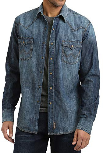 Wrangler Chemise rétro à Deux Poches à Boutons Pression, Bleu Jean, M Homme