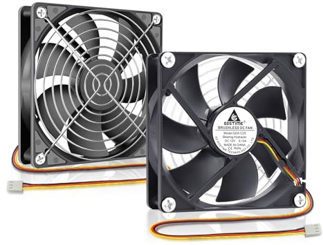 GDSTIME 2 Stück Lüfter 120mm 12v 3pin 120x120 PC Gehäuse Lüfter 120mm 3pin | lüfter 12v 120mm 3pin 120x120x25 CPU Lüfter 120mm Gehäuselüfter 1500 U/min für PC Comuter PSU TV Box Projektor GPU