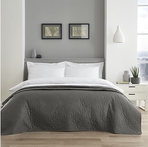 GC GAVENO CAVAILIA Pinsonic Quilted Bedspreads Bed Throw Double Size - Charcoal Bedspread Large For Sofa Bed Cover - Lightweight Quilt Coverlet Throw Blanket, 150X200 Cm