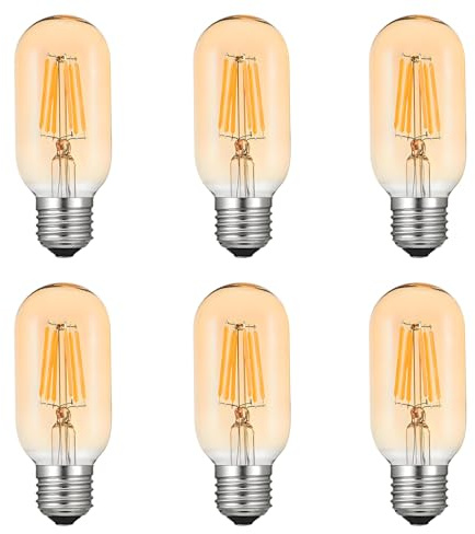 HUAMu 6 Stück E27 T45 LED Edison Filament Glühbirne 6W Dekorative Vintage Glühlampe für Nostalgie und Retro Beleuchtung Bernstein Glühen 2700K, 600 LM, Nicht Dimmbar, Entspricht 60W Glühlampe
