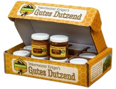 Allgäuer Wanderimkerei Gutes Dutzend 12x60g I Honig Geschenkset Mix mit vielen versch. Honigsorten I Imkermeister Krügers Qualitätsgarantie I Aus eigener Imkerei I Ideal zum teilen