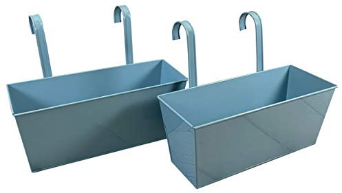 Selections Metal Railing Planters Duck Egg Blue Outdoor Balcony Hanging Pots - Pack of 2