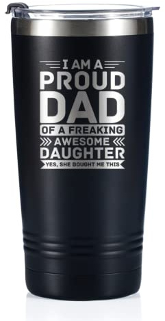 Onebttl Fathers Day Dad Gifts from Daughter - Proud Dad of Awesome Daughter Tumbler - 590ml Travel Mug Flask