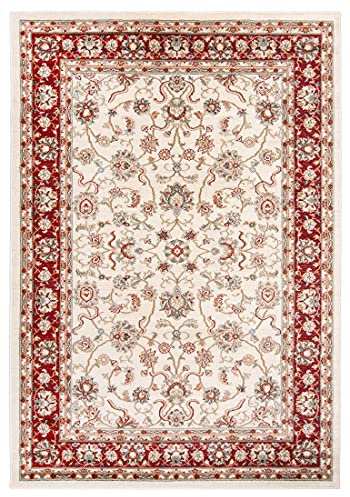 Carpeto Teppich Flur 100x200cm Creme Rot Klassisch Traditionell Weich Weiß | Teppich für Eingangsbereich Küche Büro Wohnzimmer Schlafzimmer Beige Pflegeleicht Tierfreundlich Allergikerfreundlich Elegant