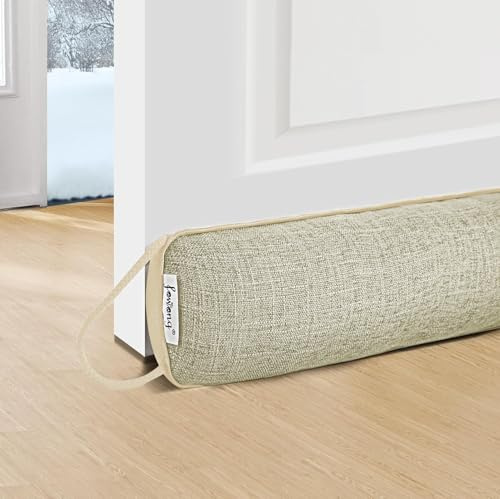 fowong Door Draft Excluder Cushion, 87 x 10 cm Heavy Duty Under Door Draught Excluder, Air Door Draft Stopper Blocks Drafts & Noise, Soundproof & Energy Efficient - Oatmeal