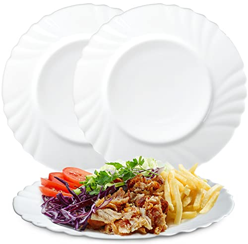 KADAX Platos hechos de vidrio endurecido, juego de 3 secciones, plato coupé plano, excutor minimalista, plato de pastel, platos de desayuno redondo, platos de ensalada (? 25,5 cm, blanco)