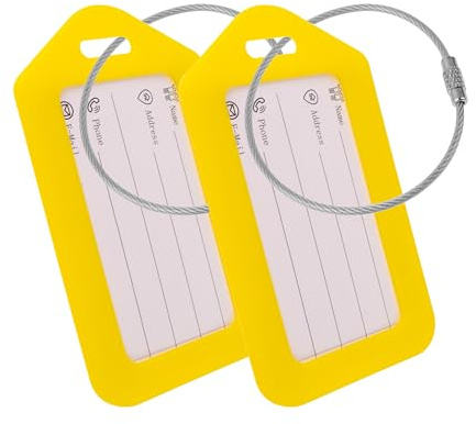 Kofferanhänger mit Adressschild, 2 Pack, in Gelb, Kunststoff Schild, für Flugreise, Kreuzfahrt, Koffer Tag Gepäckanhänger, Namensschild, Adressanhänger, Taschenanhänger, Reise ID Etikett Aufhänger