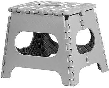 iTrend 11 Inch Folding Step Stool - Heavy Duty Plastic for Adults & Kids - Opens with one Flip - Anti Skid Lightweight Foldable for Kitchen, Bathroom and Bedroom - Grey & White