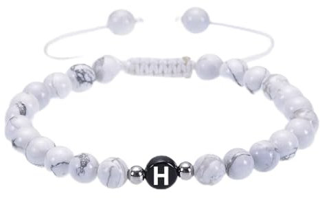 Armband Buchstabenperlen, Perlen Armband Frauen Weiss Magnesit Legierung Verstellbare Perlen mit Buchstabe H Perlenarmbänder 17cmx6mm