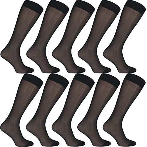 Uaussi 10 Pairs Mens Ultra Thin Dress Socks Silk Sheer Business Socks Soft Nylon Work Trouser Sox Mid Calf