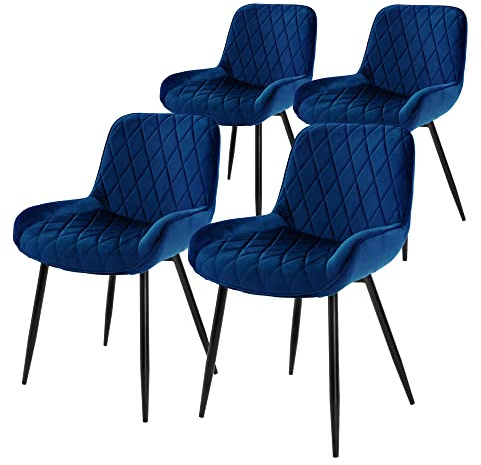 ML-Design 4er Set Esszimmerstühle Esszimmerstuhl mit Rücken- und Armlehnen, Dunkelblau, Samt Sitzfläche, Stahlgestell, Küchenstühle Küchenstuhl Wohnzimmerstühle Wohnzimmerstuhl Polsterstuhl Stühle