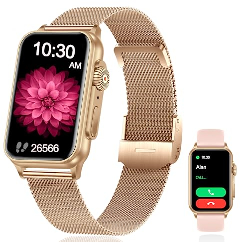 MiGuoLeyu Smartwatch Damen mit Telefonfunktion,1.57 HD Screen Damen Uhr mit Schrittzähler,Pulsmesser Schlafmonitor SpO2, IP67 Wasserdicht, Smart Watch für Android iOS/Rosegold