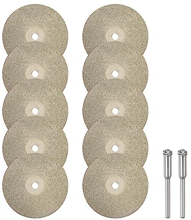 sourcing map 10pcs Diamond Cutting Wheel 35mm Full Sand Diamond Wheels Cut Off Discs Diamond Coated Cutting Wheel Replacement with 2pcs 3mm Mandrel for Rotary Tools