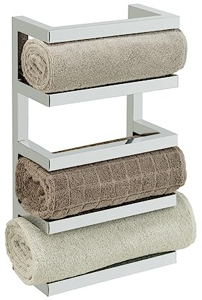 WENKO Edelstahl Wand Handtuchregal Mod. Fondiro glänzend für 4 Handtücher modernes Design inklusive Montagematerial Maße 24 x 42 x 12 cm Silber glänzend