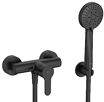 Roca A5A2009NB4 - Mezclador monomando L20 exterior para ducha con ducha de mano, flexible de 1,75 m. y soporte de ducha fijo Negro mate