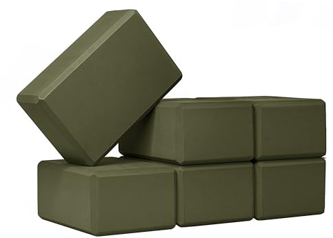 Sunshine Yoga 4 Yoga Block, 6 Pack Bulk EVA Foam Yoga Blocks, Firm and Supportive Yoga Brick, Balance Foam for Stretching, Pilates, and Workout, 4 x 6 x 9, Olive